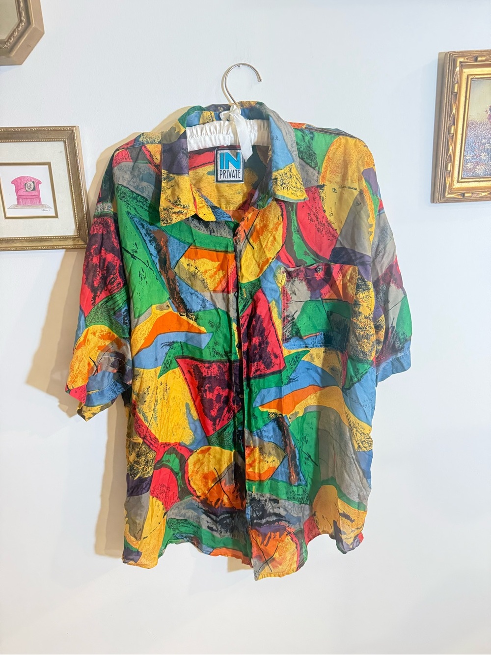 Vintage 1980s 100% silk Multicolor Abstract Print Short-Sleeve Shirt